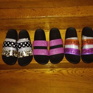 Stylish Womens Slide Sandals - Black, Purple, and Pink , Matalic